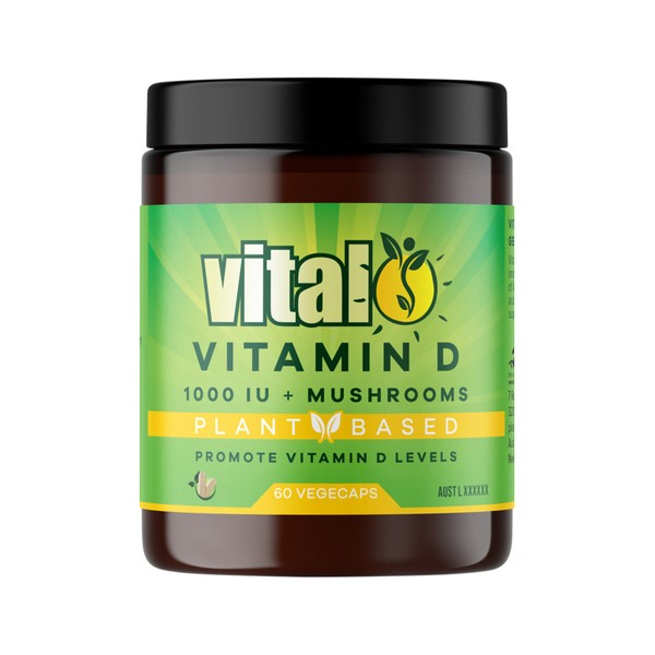 Vital Plant Based Vitamin D 1000IU + Mushrooms 60 Vege Capsules