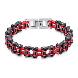 Iflytree Mens Stainless Steel Heavy and Study Link Chain Motorcycle Bike Chain Bracelet Two Tone Polished (Black & Red)