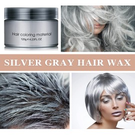 Silver Gray Hair Wax,Temporary Natural Mud Grey Hair Dye Coloring Wax for Cosplay,Party,Show,Daily Use Etc,Long Lasting,Washable,Refreshing & Non-greasy Matte Hairstyle Ash