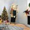 67-Inch Farmhouse Blanket Ladder, Rustic Wooden Display Ladder with Basket
