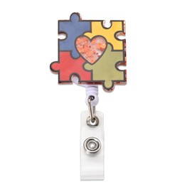 Glitter Autism Teacher Badge Reel for Women Retractable 27" Autism Awareness ID Badge Holder Horizontal Physical Therapist Badge Reels for Nurses Autism Puzzle Badge Pin Colorful Autism Mom Gifts