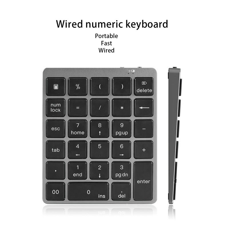 Numeric Keyboard Mini USB Rechargeable Wired 28 Keys Thin Portable