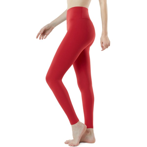 TSLA Women High Waist Yoga Pants with Pockets, Tummy Control Yoga Capris, Stretch Workout Leggings, Basic Yoga Red, Medium