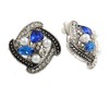Marcasite Square Blue/Clear Crystal, White Faux Peal Clip On Earrings