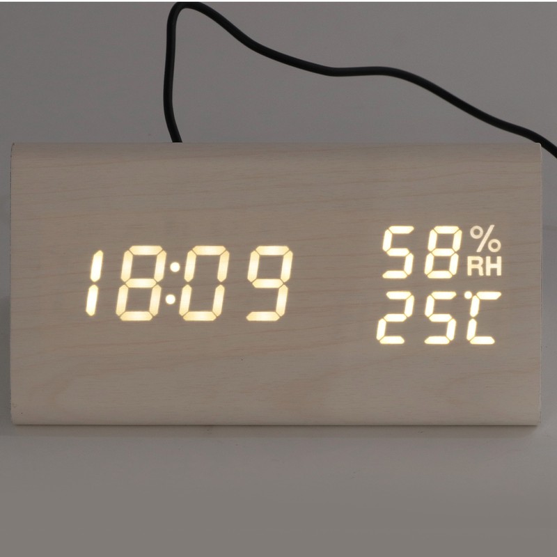 LED Digital Alarm Clock Multipurpose Wooden Clock with Voice Control