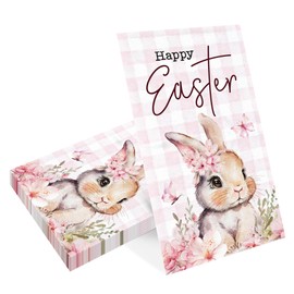 Happy Bunny Easter Paper Napkins, 3 Ply - 4.3 x 7.8 Inch, Pink Floral Butterfly Bunny Design, Disposable Rabbit Napkins for Spring Holiday, Easter Dinner Party & Baby Shower, Cute Bathroom Hand Towels