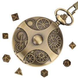 CPJJ Retro DND Dice Set Metal 7 Polyhedral Dice Vintage Pocket Watch Set for Travel Party Camping (Gears)