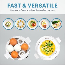 AROMA® Overly Easy Egg Cooker, Steamer, and Electric Egg Poacher | XL Capacity Egg Steamer Fits 7 Eggs