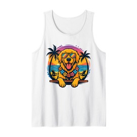 Hawaiian Golden Retriever Dog Beach Tropical Summer Sunset Tank Top