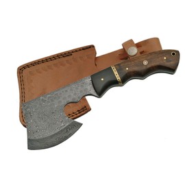 SANZ Damascus Camping Hatchet Axe 9.5 Inch - Camping Hatchet with Damascus Blade, Walnut Wood Handle - Medieval Hatchet for Outdoor, Firewood, Hiking & Yard Tools