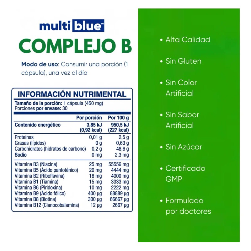 Complejo Biotina Ácido Fólico Hombres Mujeres Vitaminas B12 Cápsulas Multiblue