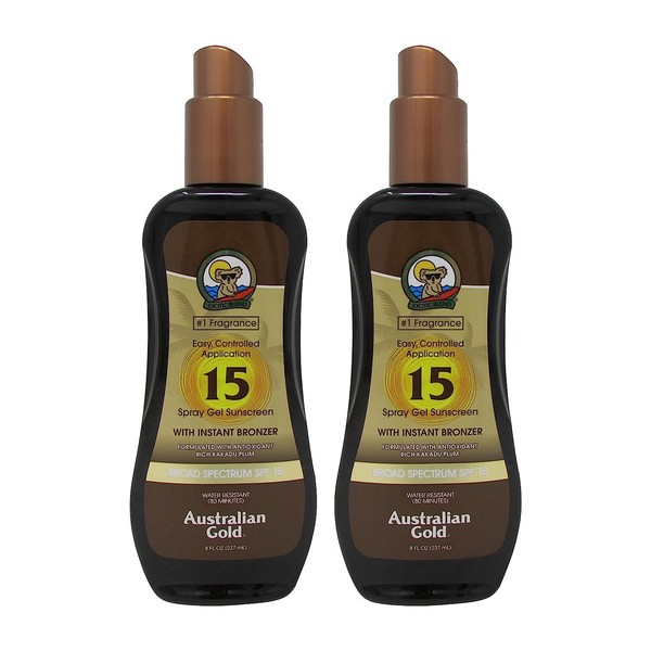 Australian Gold SPF 15 Sunscreen Spray Gel with Instant Bronzer, 8 Ounce (2 Pack)