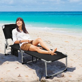 Tangkula Beach Chaise Lounge Chair with Hole for Face, Patio Folding Adjustable Reclining Beach Sunbathing Chair with Side Pocket, Portable Face Down Tanning Chair for Outdoor Backyard Poolside (1)