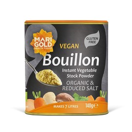 Marigold Health Foods Vegan Bouillon Instant Vegtable Powder - Organic & Reduced Salt - Gluten Free - Makes 7 litres - 140g (Pack of 3)