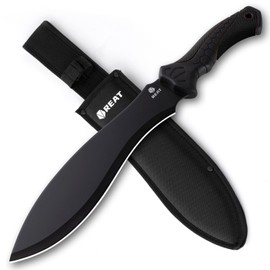 REAT Gardenging Machete, 17" Heavy Duty Machete with Sheath, Ergonomic No-Slip Handle, Machetes for Cutting Trees,Yard Work,Bushcraft (Black)