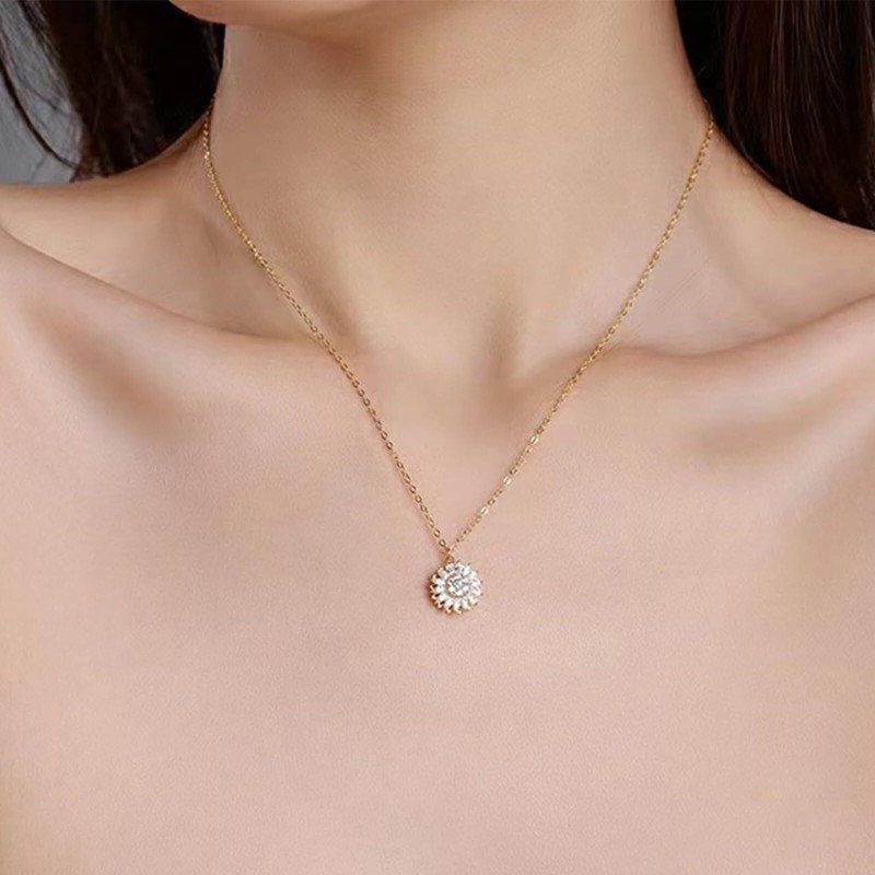 Sunflower Necklace Fidget Necklace for Women 14K Gold Plated Roating