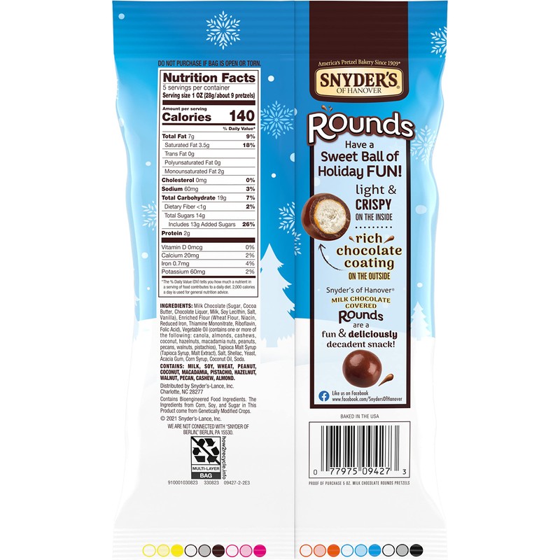 Snyder's of Hanover Pretzels, Rounds Milk Chocolate, 5 Oz