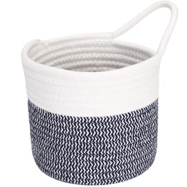 Sea Team Hanging Cotton Rope Baskets - 17.5 cm - Woven Storage Basket - Bicycle Hanging Bag - Fabric Planter - Wall and Door Organiser - Navy Blue