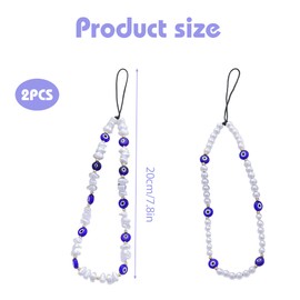 2 Pcs Anti Loss Phone Charm Strap Handmade Evil Eye Beads Beaded Lanyard Wrist Straps Gemstone Charm Handmade Phone Beads Straps for Men Women Phone's String