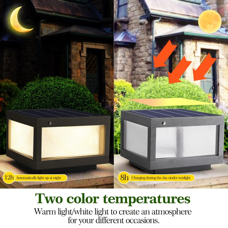 Modern Outdoor LED Fence Light Solar Powered Black Post Cap