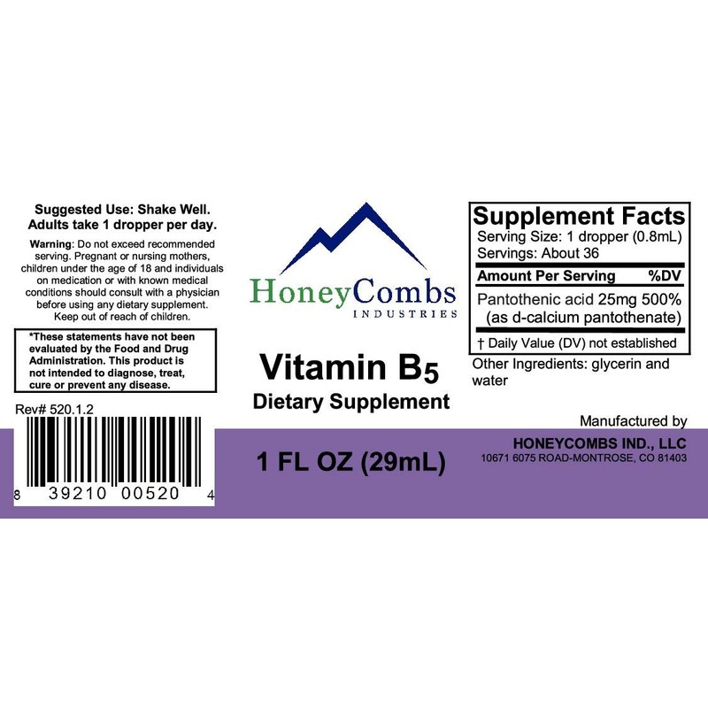 HoneyCombs HoneyCombs Vitamin B5 (Pantothenic Acid) Drops, 1 Fl Oz