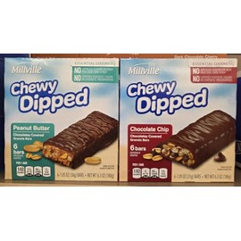 Chewy Millville Dipped Peanut Butter & Chocolate Chip Granola Bars 6.3oz 180g (Two Boxes)