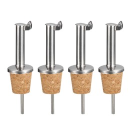 uxcell Stainless Steel Bottle Pourers, 4Pcs Auto Flip Olive Oil Spout, Cork Design Wine Bottle Stoppers, for Pours Liquid, Olive Oil, Wine, Vinegar, Most Liquor Bottles