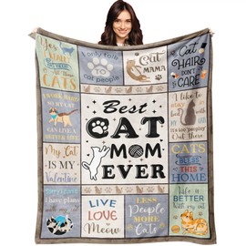 Alwodici Cat Mum Blanket Cats Themed Gifts for Women 150x130cm Soft and Comfortable Themed Blanket kitty Gifts for Cats Lovers Cute Nap Blankets,Air Conditioning Quilt,Cat Carpet for Girls (Blue)