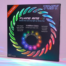 TOSY Flying Ring - 16 Million Color RGB LEDs, Super Bright, Lost Mode, Auto Light Up, Camping Essentials for Kids/Teens/Boy/Girl, Safe & Soft, Waterproof, Pool/Beach Games, Lightweight Toy