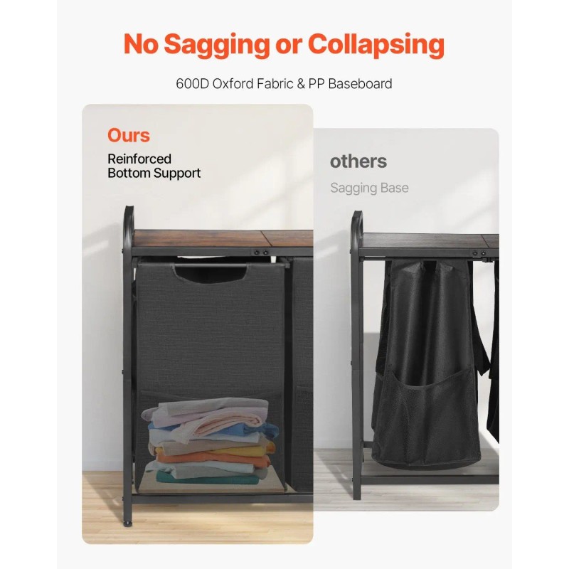 2 Section Freestanding Clothes Organizer Large Laundry Hamper with Metal