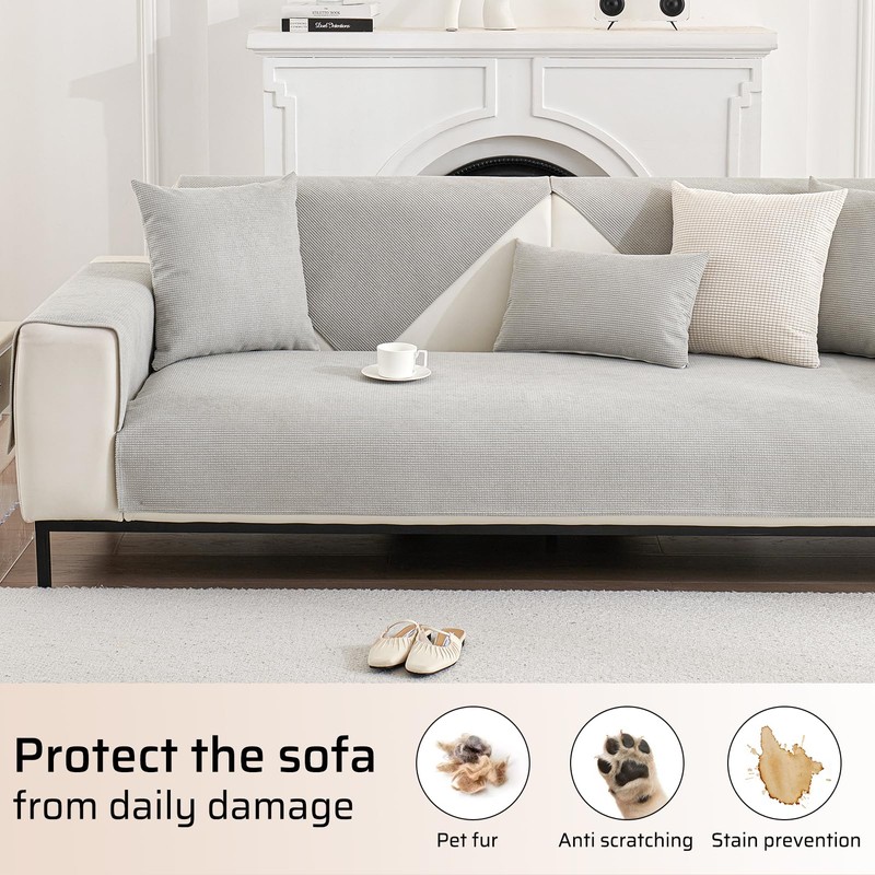 Ksriylm Anti-Scratch Couch Cover, Waterproof Sectional Couch Slipcover Jacquard Fabric,