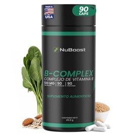 Nuboost Complejo B Completo - Vitamina B - 510 mg por Cápsula, 90 Cápsulas - Vitaminas B12, B1, B2, B3, B5, B6, B7 y B9 - Suplemento para Energía y Salud - Hecho en USA