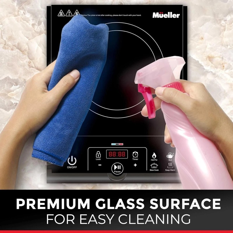 Mueller RapidTherm Portable Induction Cooktop, 1800W, 8 Temp Levels, LED