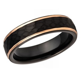 6mm Tungsten Ring Wedding Band for Men and Women Black and Rose Gold Brushed Hammered Tungsten Ring SHJTCR749 (6.5)
