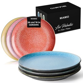 MIAMIO – Set of 6, 26 cm Dinner Plates, Ceramic Plates, Kitchen plates, Plate Sets – Microwave Safe and Dishwasher Safe – Las Palmitas Collection