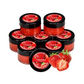 Bálsamo labial - Bloqueo ultra hidratante - Sabor a fresa y miel - Todo natural - Paquete de 8 x 0.35 oz (0.35 onzas) en lata - Vaadi Herbals