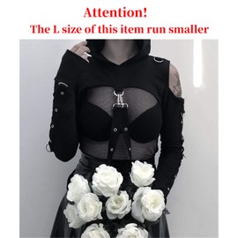 Women Gothic Punk Hoodies Bandage Crop Tops Long Sleeve Off Shoulder Pullover Sweatshirt for Rave Festivals Streetwear