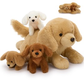 MaoGoLan 4pcs Golden Retriever Stuffed Animal with Babies Inside - 18" Mommy Dog Stuffed Animal with 3 Puppy Plushies, Soft Cute Stuffed Dog Plush Toys for Kids Girls Boys Birthday