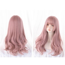 RyuuCos Lolita Wig, Long Hair, Curly Bangs, Pink, Wig, Curly Hair, Light Wisteria Pink, Cosplay, Heat Resistant, Disguise, Present, Events, Halloween, Christmas, School Festivals, Cultural Festivals,