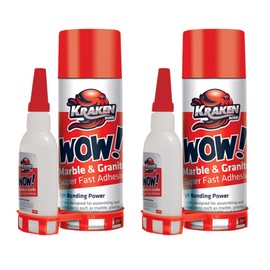 Kraken Bond Wow Marble & Granite CA Glue with Activator - (2x6.75 fl.oz) CA Glue Activator, (2x1.75 oz) CA Glue for Stone, Marble, Ceramic and Metal, Strong Super Glue with Accelerator, 2 Pack