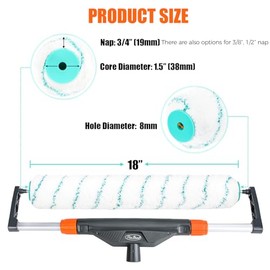 18 Inch Microfiber Paint Roller Covers, 3pcs 3/4" Nap Long Rollers with A Professional Painters Tape, 18" Wide Roller Cover Refills for Fast Painting Rough Surfaces, Wall, All Paints & Stains