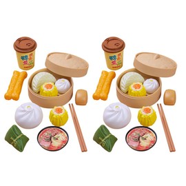 2 Sets Kids Pretend Play Toy Kitchen Cooking Toy Steamed Toy Food Chinese Breakfast Food Play Set Dollhouse Furniture (26Pcs)