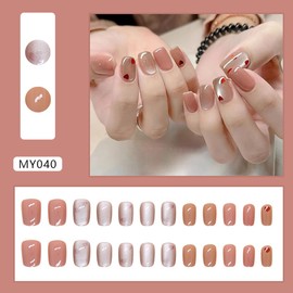24Pcs Short Square Heart Press on Nails Nude Glue on Nails Glitters Glossy Gradient Valentines Fake Nails Cute Heart Acrylic False Nails Reusable Stick on Nails for Women Girls Nail Art Decoration
