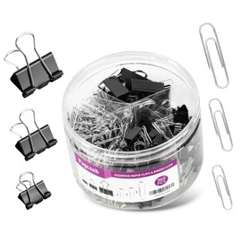Binder Clips Paper Clips, 360 Pcs Binders & Paperclips Assorted Sizes with Container, Silver Paper Clips & Black Binder Clips Office Supplies, Paper Clamps for Office, Home, School