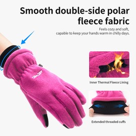 Arcweg Winter Gloves Unisex Children's Polar Fleece Cycling Gloves Warm Waterproof Finger Gloves Windproof Mittens for Boys and Girls Outdoor Sports Hiking Running, pink
