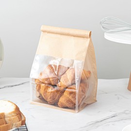 Roppolo 50 Pcs Bread Bags for Homemade Breads with Window, 6.3 x 5.1 x 10.3 Inch Tin Tie Tab Lock Resealable Bakery Loaf Bags for Packaging Sourdough Bread, Cookies, Bagels, Pastry