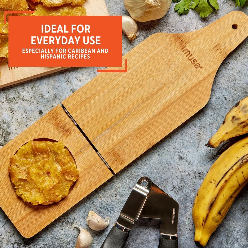 IMUSA BAM-10007 Jumbo Tostonera, Natural - Bamboo Pataconera, Plantain Press,