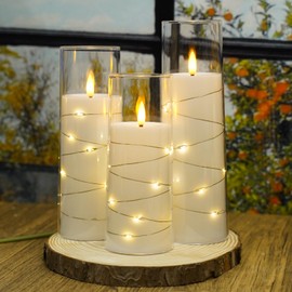Nimiko Nimiko Flickering Flameless LED Candles, 9 Pcs with Embedded Star String, Acrylic LED Pillar Candles with Remote, Suitable for Home Decoration (White)