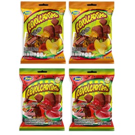 POPS TRADING COMPANY Since 1998 Revolcaditas Mexican Candy Sweet and Spicy Hard Candies Covered in Chili Powder Variety Sampler 4 packs Mango & Watermelon 6 ounce