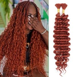 XGY Hair Copper Braiding Hair for Boho Braids 80g 16 Inch Deep Water Wave Bulk Braid Hair Ginger Knotless Boho Braiding Curly Extensions Bohemian Braids 2 Bundles/Pack (350#, 16 Inch)